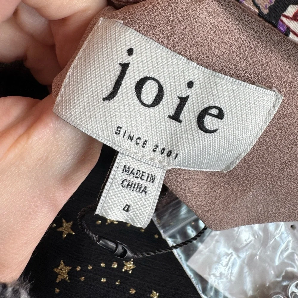 JOIE $448 Floral Satin Wrap Style Mini Ronnie Fringe Belt Dress NWT - Picture 6 of 9